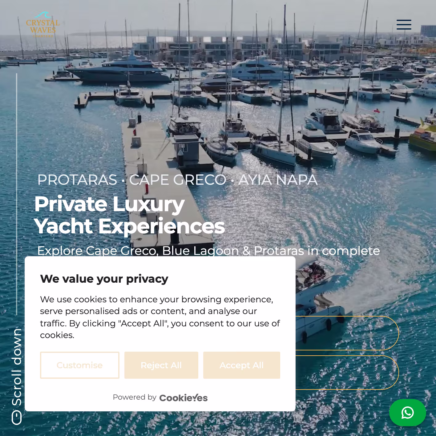 Luxury Yacht Charter Website — mobile view