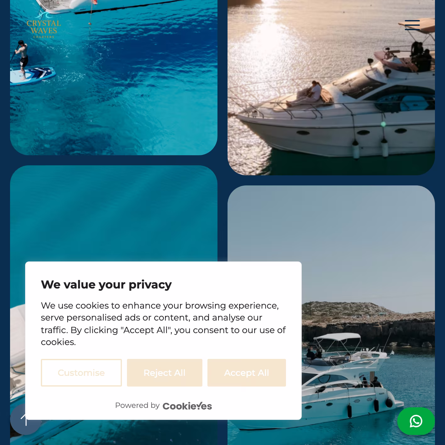 Luxury Yacht Charter Website — mobile view, scrolled