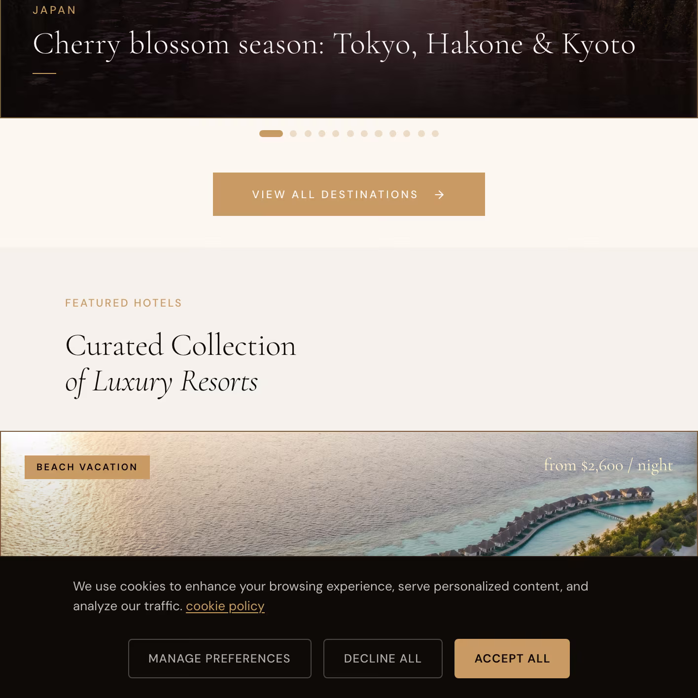 Luxury Travel Concierge Website — mobile view, scrolled