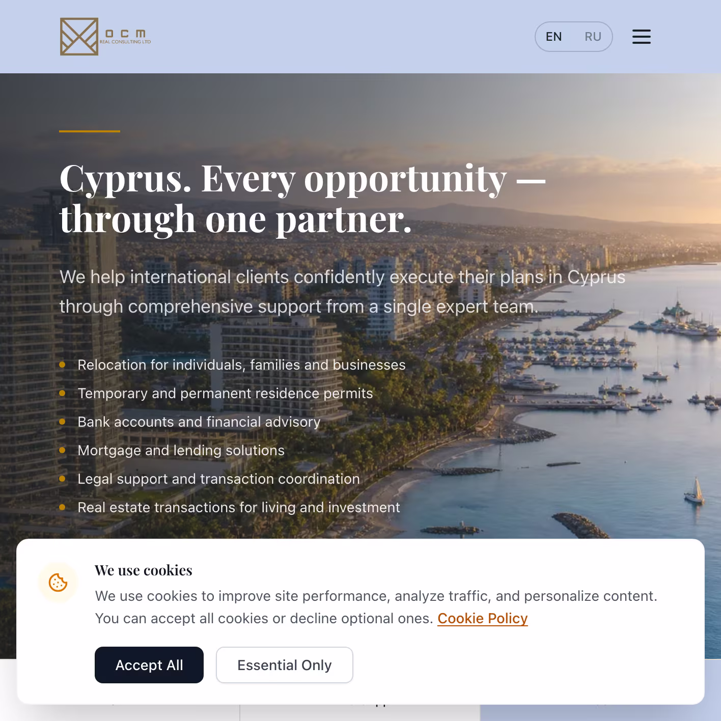 Relocation & Property Consulting Website — mobile view