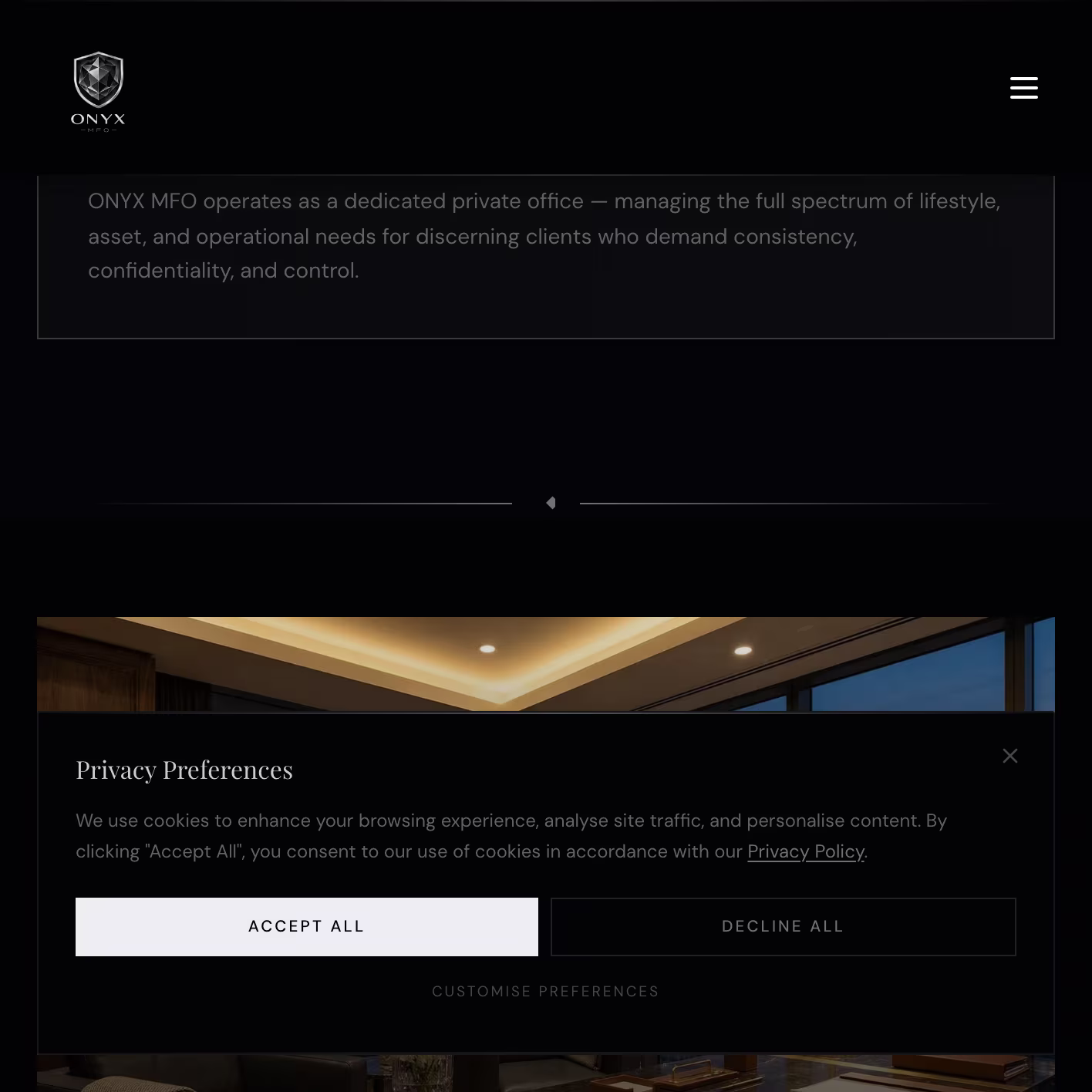 Private Family Office Website — mobile view, scrolled